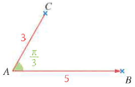 Triangle ABC avec AB = 5, AC = 3 et angle de 60 degrés