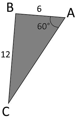 Triangle ABC avec AB = 6, AC = 12 et angle BAC = 60 degrés