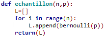 Code Python de la fonction echantillon(n,p)