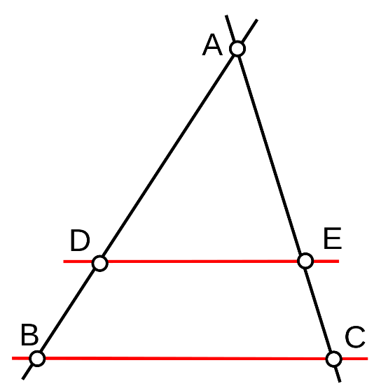 Triangle ABC avec (DE) parallèle à (BC)