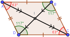 Parallélogramme ABCD avec ses propriétés — côtés, angles, diagonales
