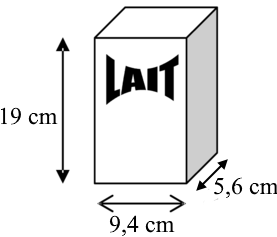 Brique de lait — dimensions 9,4 cm × 5,6 cm × 19 cm