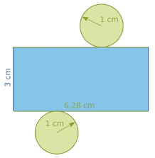 Patron d'un cylindre de rayon 1 cm et de hauteur 3 cm