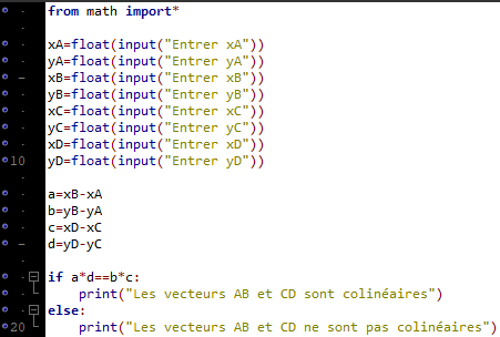 Programme Python pour tester la colinéarité