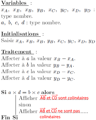 Correction : algorithme de colinéarité complété