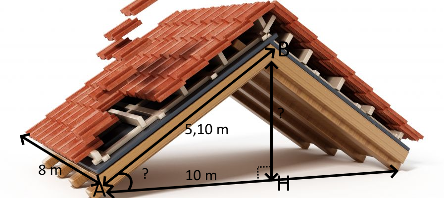 Schéma de la toiture avec les dimensions et les points A, B, H