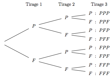 Arbre des possibilités pour 3 lancers de pièce