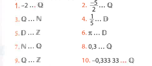 Exercice d'appartenance et d'inclusion à compléter avec les symboles ∈, ∉, ⊂, ⊄
