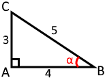 Triangle rectangle en A avec AB = 4, AC = 3 et BC = 5