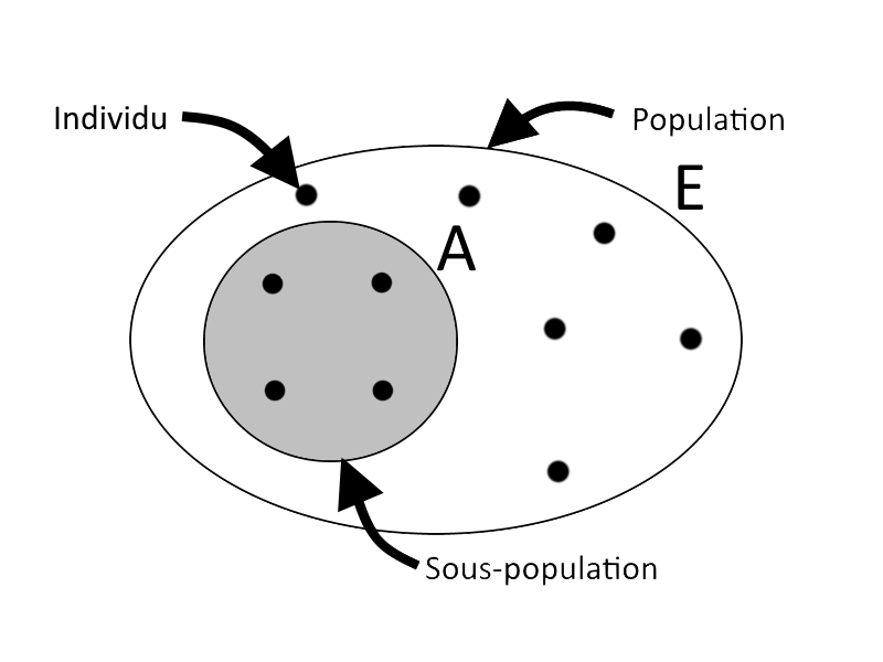 Schéma d'une population E et d'une sous-population A