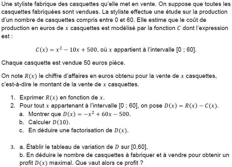 Exercice bac second degré 2